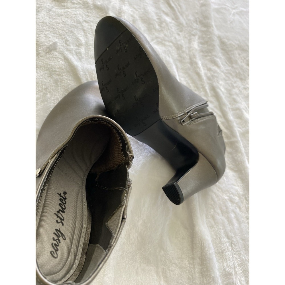 Easy Street‎ Pewter Gray Dress Shooties Ankle Boots Cushioned Block Heel